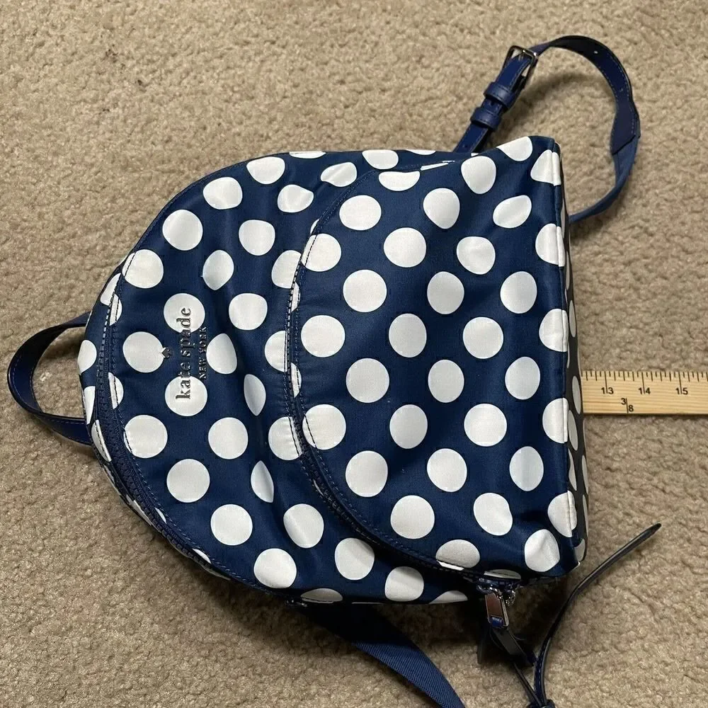 Kate Spade Polka Dot Karissa Nylon Seaside Medium Backpack Blue 3-Compartment